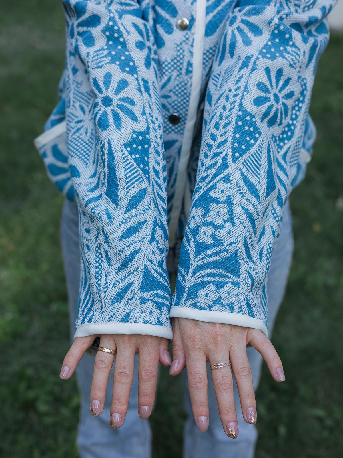 One-of-a-Kind Handmade Jacket from Vintage Blue Tapestry Blanket - Upcycled Boho Chic - Retro Floral Bomber