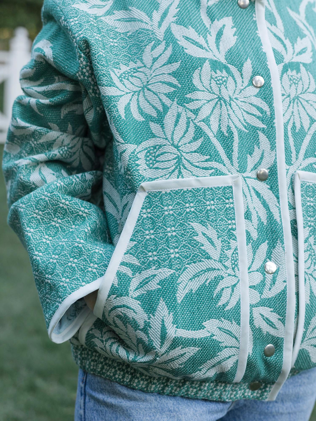 One-of-a-Kind Handmade Jacket from Vintage Green Tapestry Blanket - Upcycled Boho Chic - Retro Floral Bomber