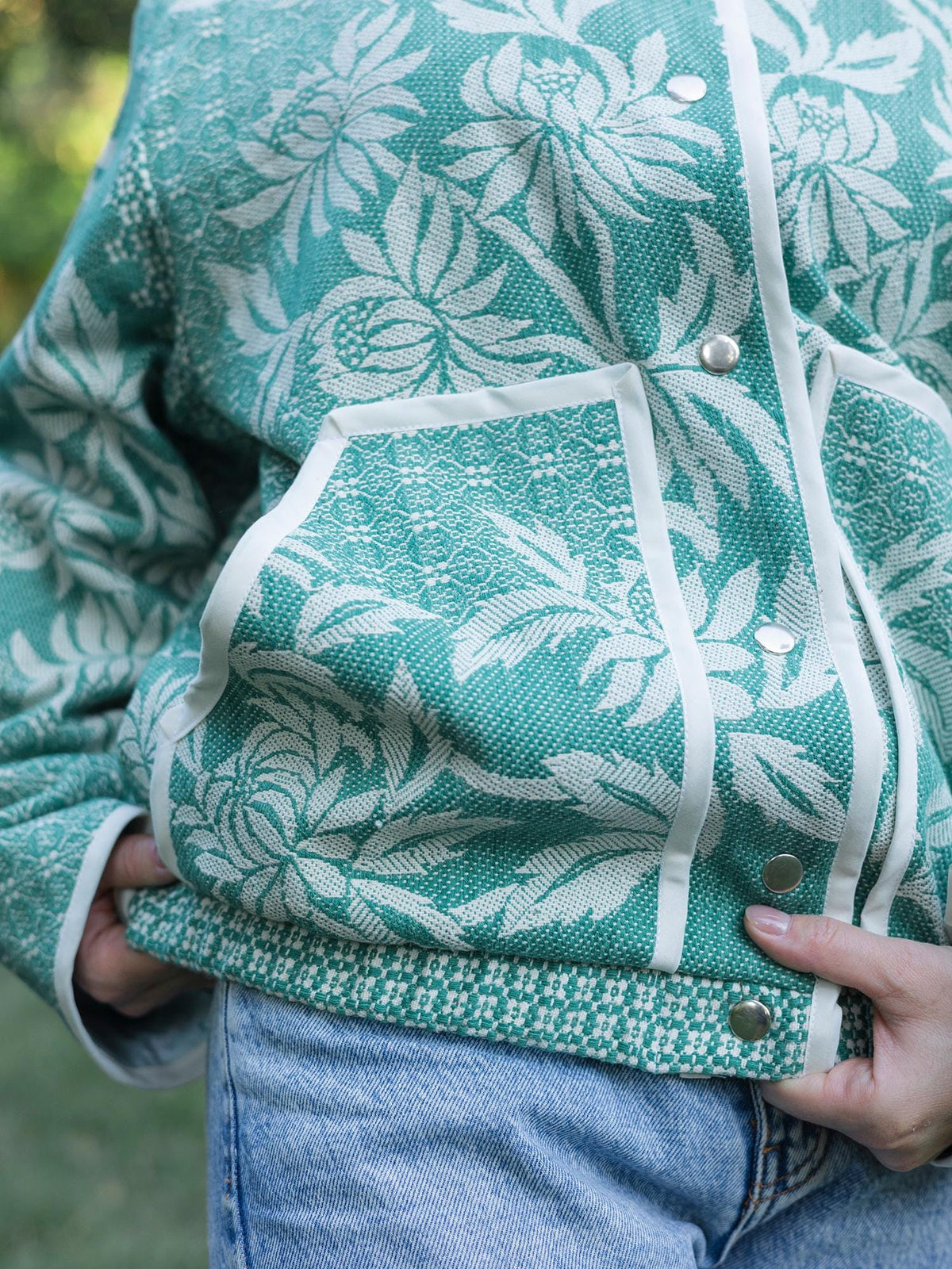 One-of-a-Kind Handmade Jacket from Vintage Green Tapestry Blanket - Upcycled Boho Chic - Retro Floral Bomber