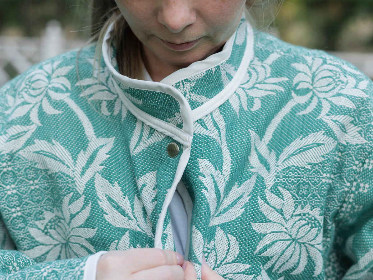 One-of-a-Kind Handmade Jacket from Vintage Green Tapestry Blanket - Upcycled Boho Chic - Retro Floral Bomber