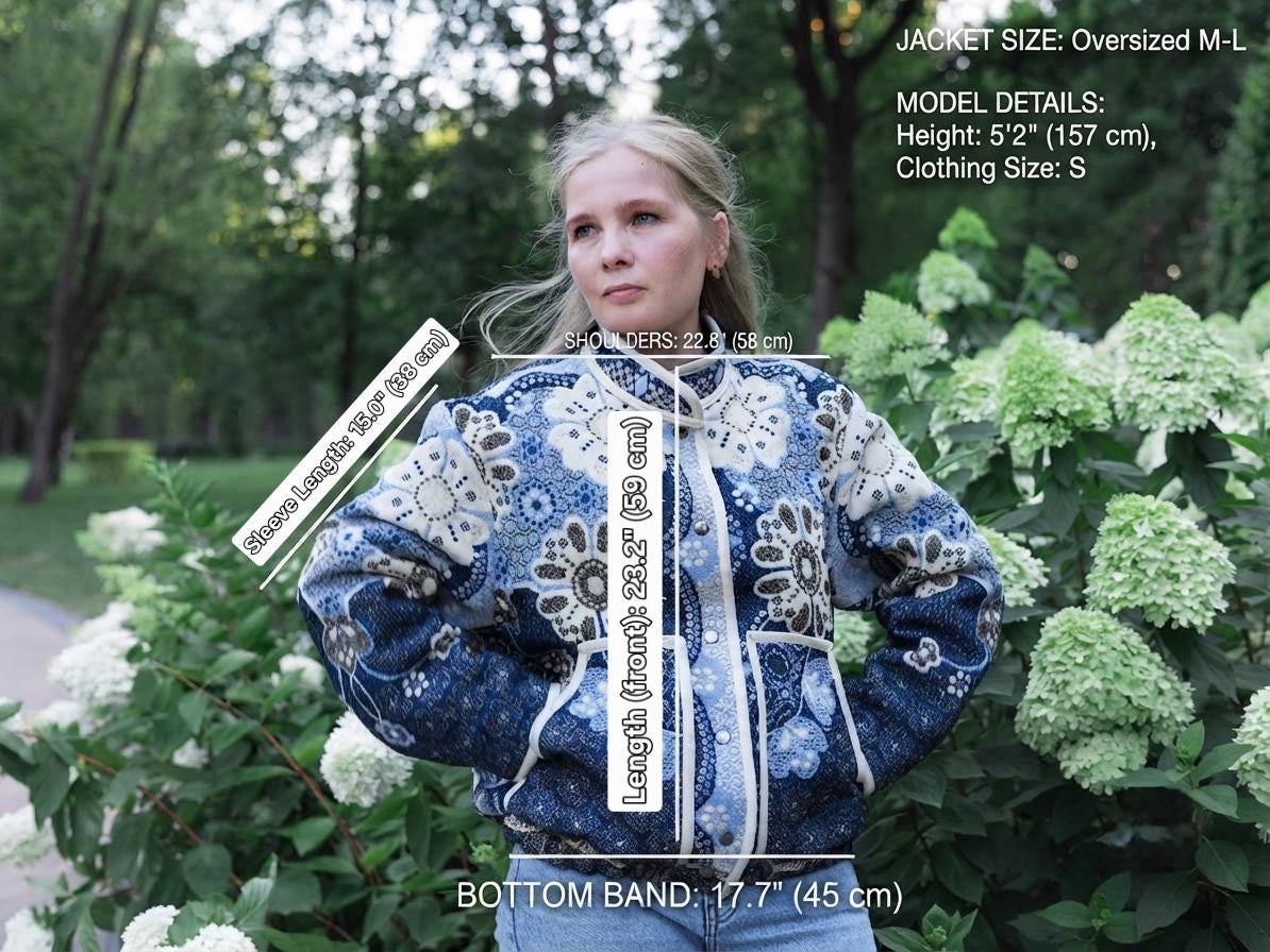 One-of-a-Kind Handmade Jacket from Vintage Tapestry Blanket - Upcycled Boho Chic - Blue Floral Retro Bomber