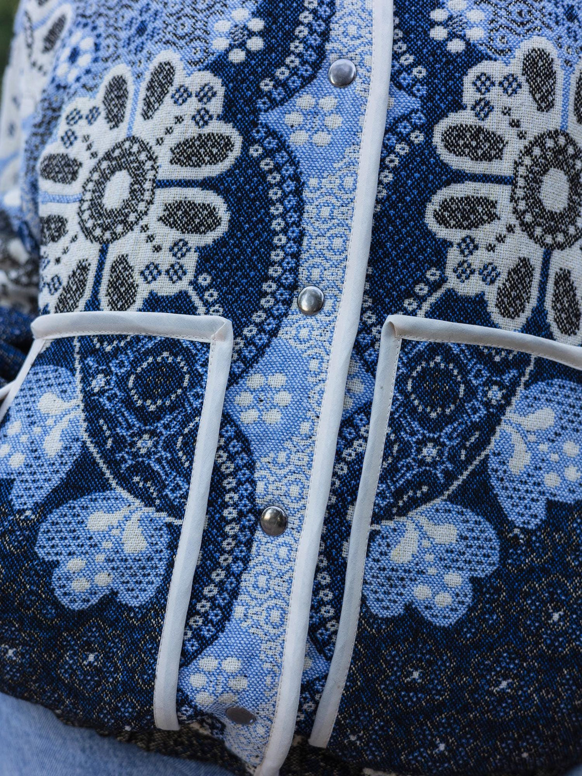 One-of-a-Kind Handmade Jacket from Vintage Tapestry Blanket - Upcycled Boho Chic - Blue Floral Retro Bomber