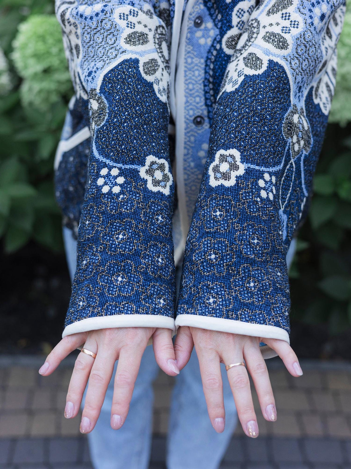 One-of-a-Kind Handmade Jacket from Vintage Tapestry Blanket - Upcycled Boho Chic - Blue Floral Retro Bomber