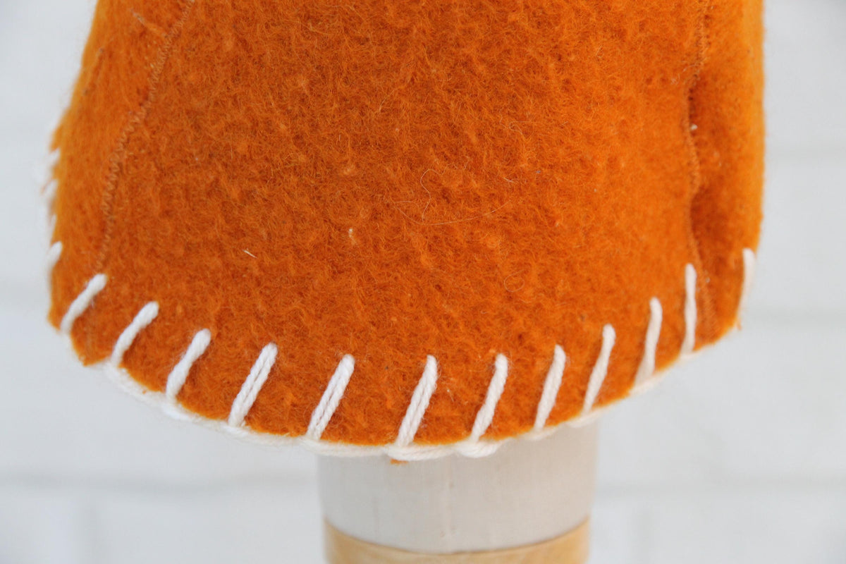 Handmade Upcycled Wool Sauna Hat – Mustard Orange, White Stitch Banya Accessory