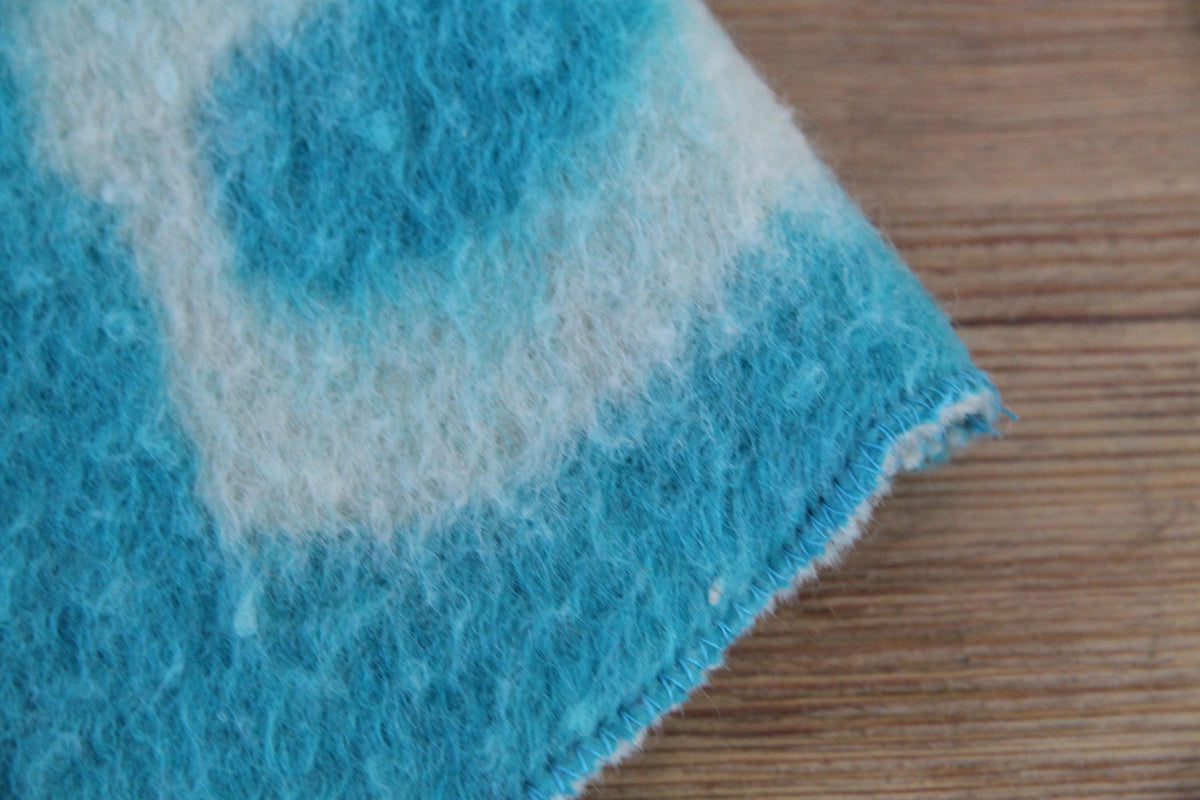 Handmade Upcycled Wool Sauna Hat – Turquoise Blue Abstract Cloud Pattern (Eco-Friendly Spa Accessory)