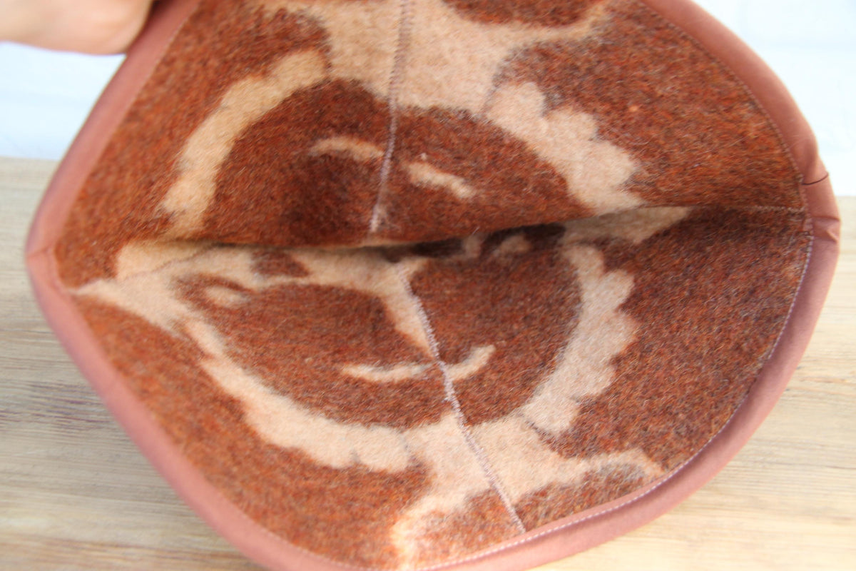 Handmade Upcycled Wool Sauna Hat – Bear Pattern, Sustainable Spa Accessory