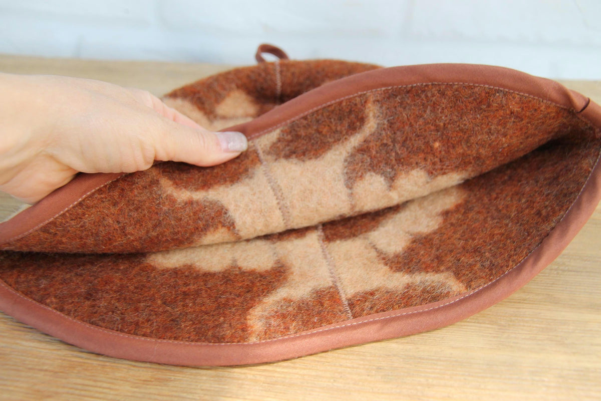 Handmade Upcycled Wool Sauna Hat – Bear Pattern, Sustainable Spa Accessory