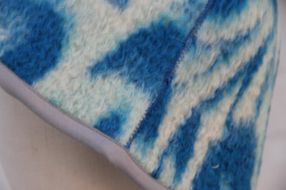 Handmade Upcycled Wool Sauna Hat – Blue White Abstract Banya Spa Accessory