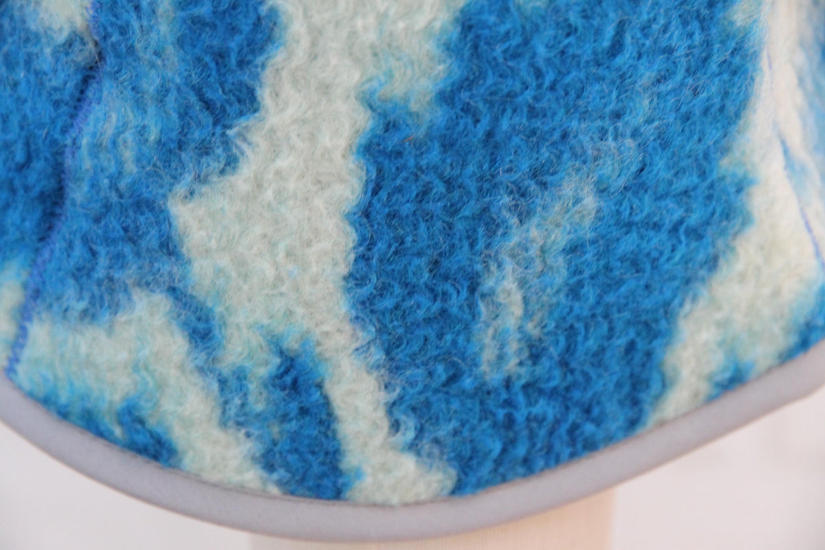 Handmade Upcycled Wool Sauna Hat – Blue White Abstract Banya Spa Accessory