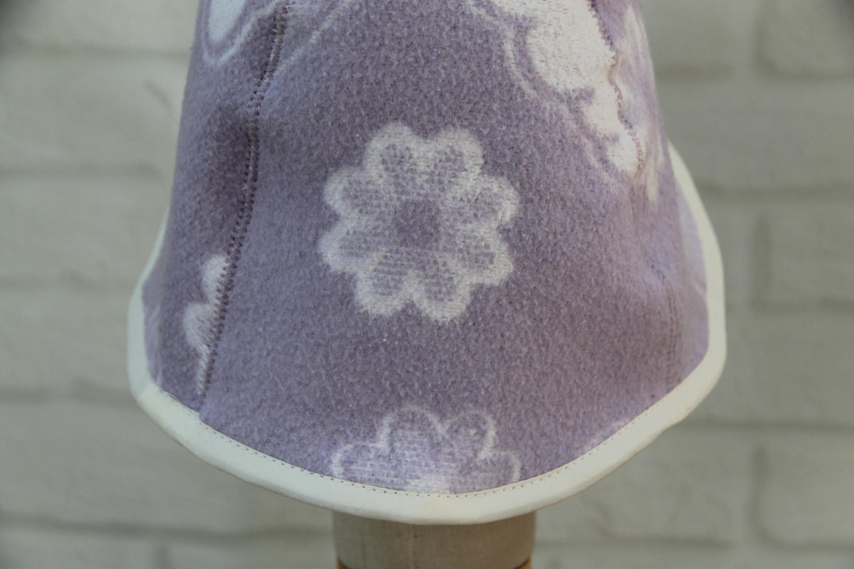Handmade Upcycled Wool Sauna Hat – Lavender Floral Banya Accessory (Loop)