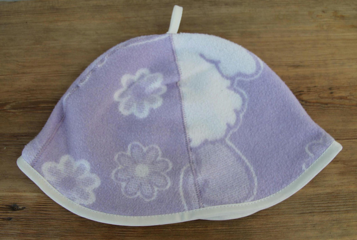 Handmade Upcycled Wool Sauna Hat – Lavender Floral Banya Accessory (Loop)