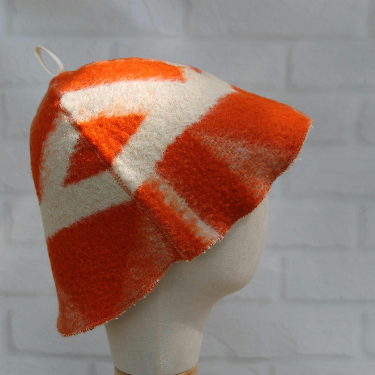 Reversible Vintage Wool Sauna Hat, Handmade Bucket Hat, Upcycled Blanket Hat, red Checkered Hat.