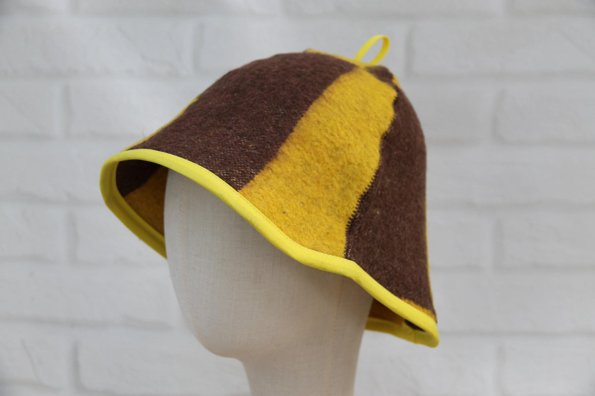Wool Sauna Hat with Floral, Handmade from Upcycled Vintage Blanket, Unisex Spa orange Hat,Spa Wellness Accessory,Unique Gift for Sauna.