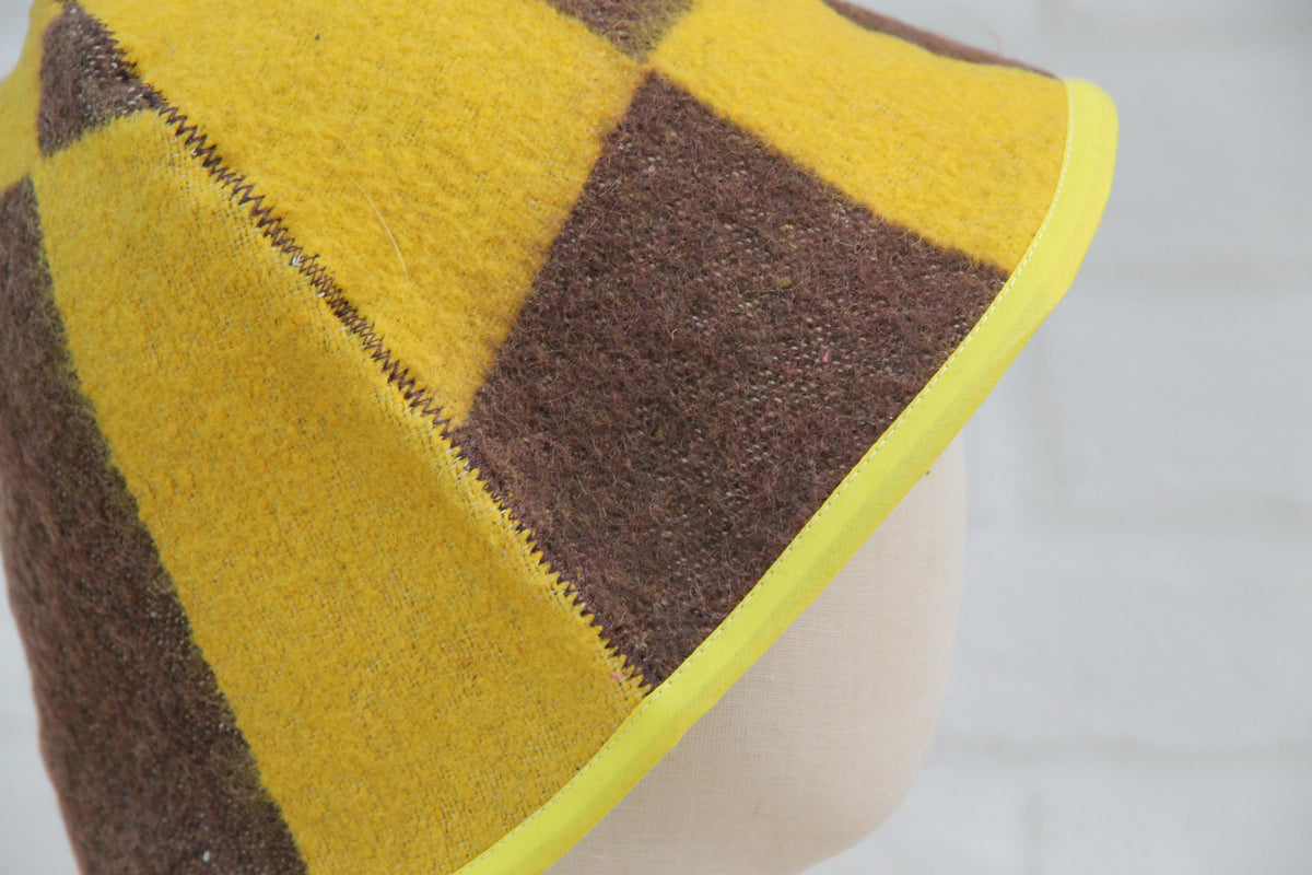 Wool Sauna Hat with Floral, Handmade from Upcycled Vintage Blanket, Unisex Spa orange Hat,Spa Wellness Accessory,Unique Gift for Sauna.