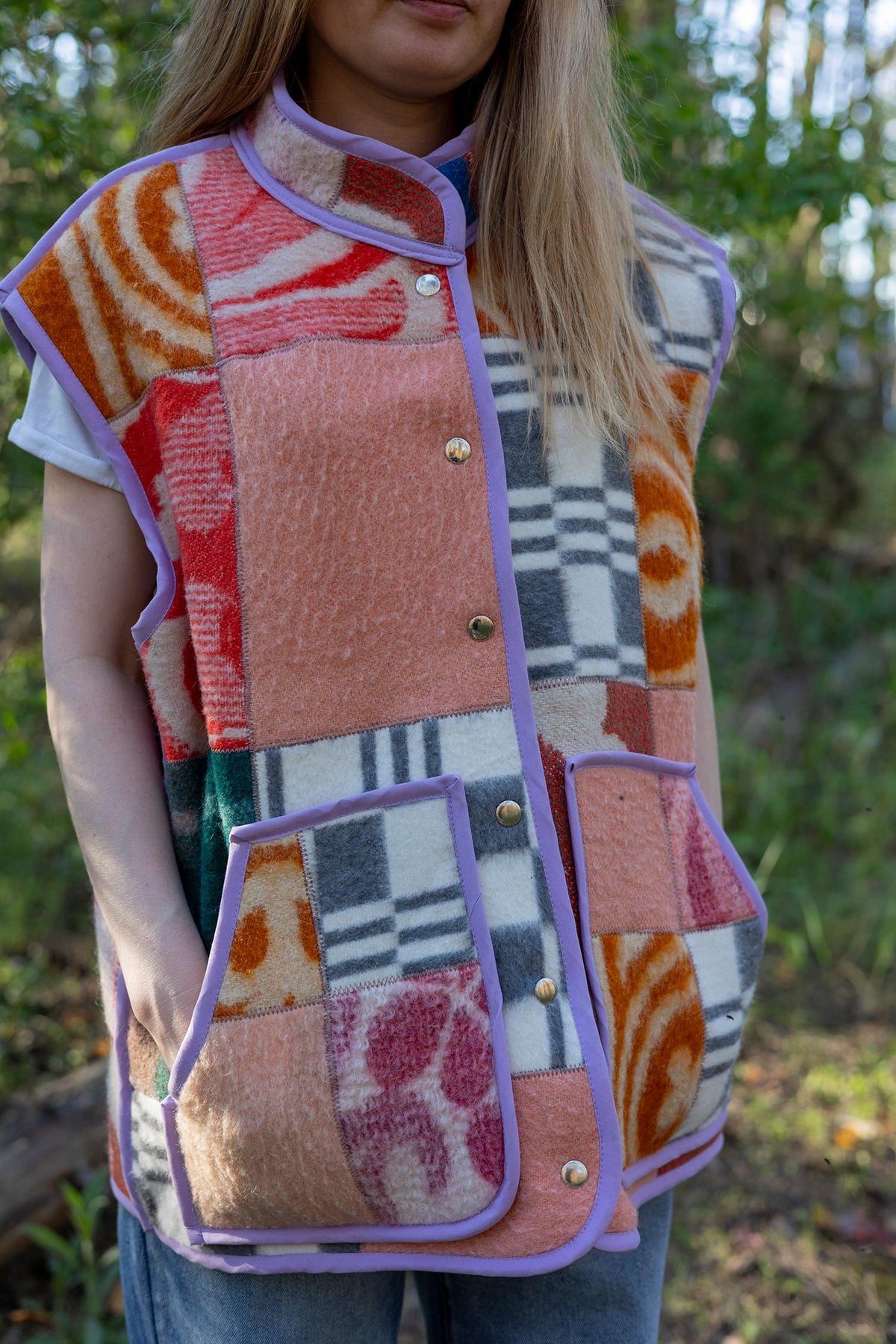 Blanket wool vest jacket size 8-10 M L,green blanket coat jacket, upcycled coats women,woolen vest plaid,dutch blanket coat,handmade