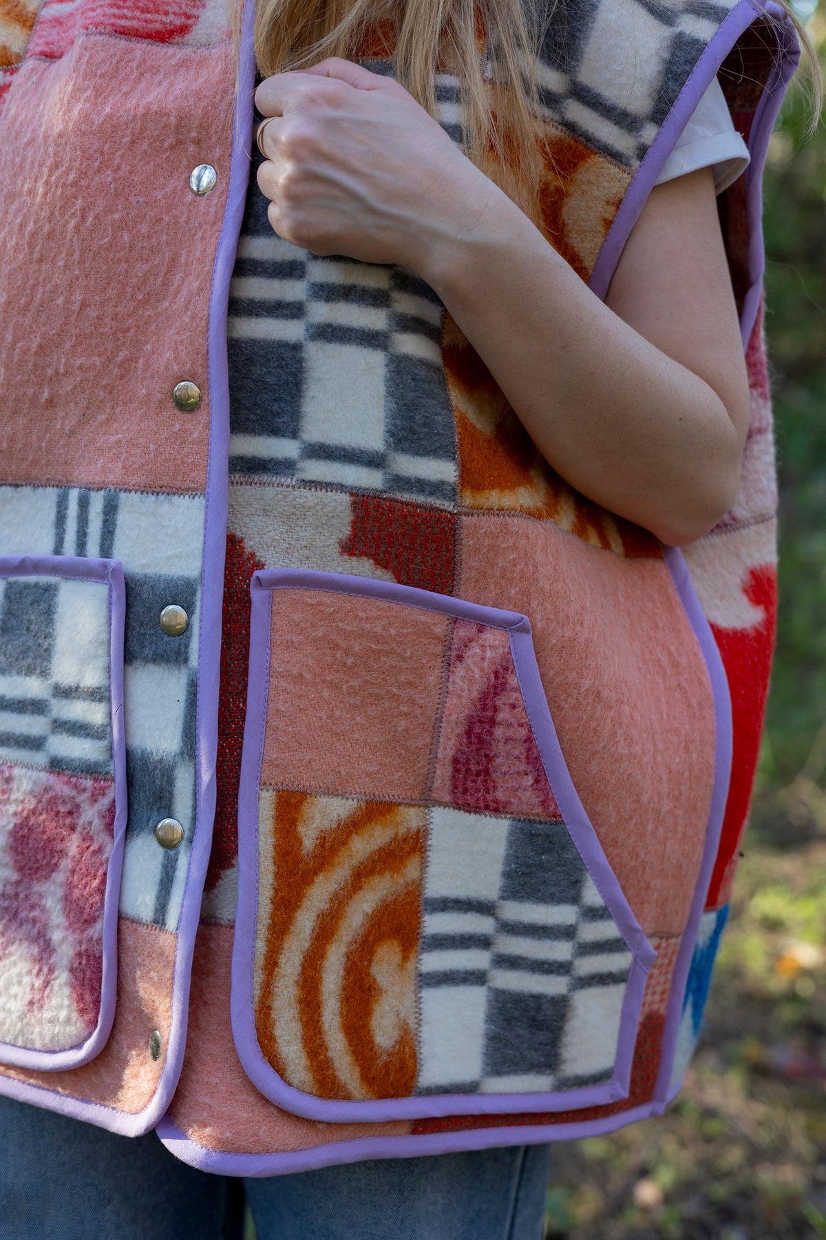 Blanket wool vest jacket size 8-10 M L,green blanket coat jacket, upcycled coats women,woolen vest plaid,dutch blanket coat,handmade