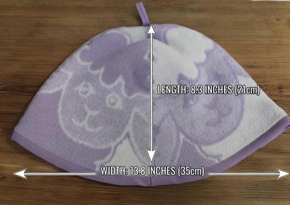 Lavender Sheep Print Wool Sauna Hat, Felted Banya Cap, Upcycled Blanket Protection