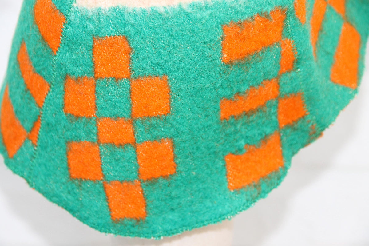 Handmade Upcycled Wool Sauna Hat - Green Orange Geometric Banya Hat
