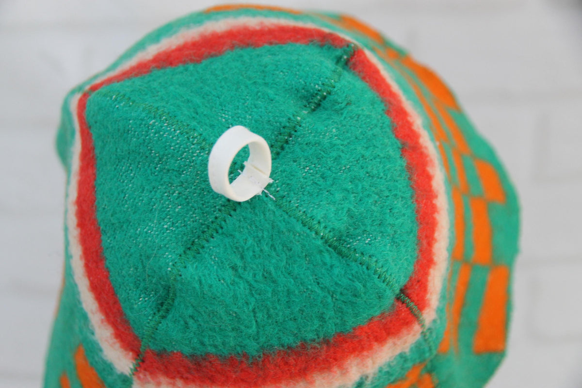Handmade Upcycled Wool Sauna Hat - Green Orange Geometric Banya Hat