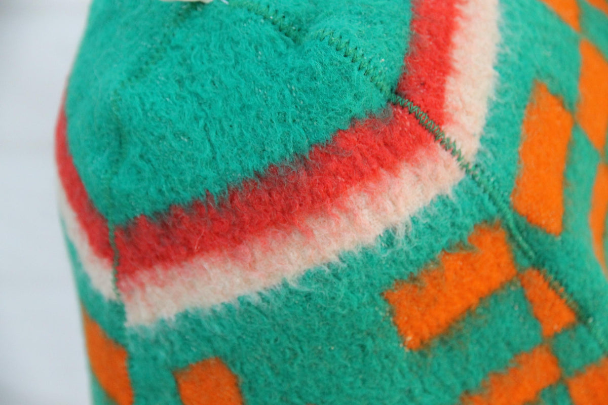 Handmade Upcycled Wool Sauna Hat - Green Orange Geometric Banya Hat
