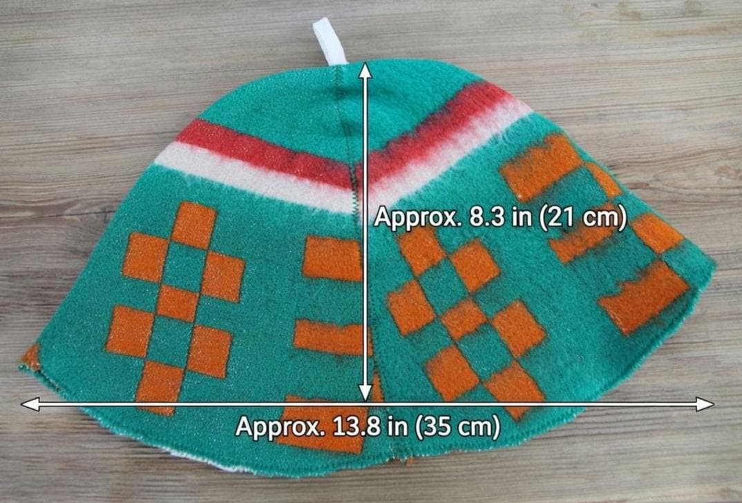 Handmade Upcycled Wool Sauna Hat - Green Orange Geometric Banya Hat