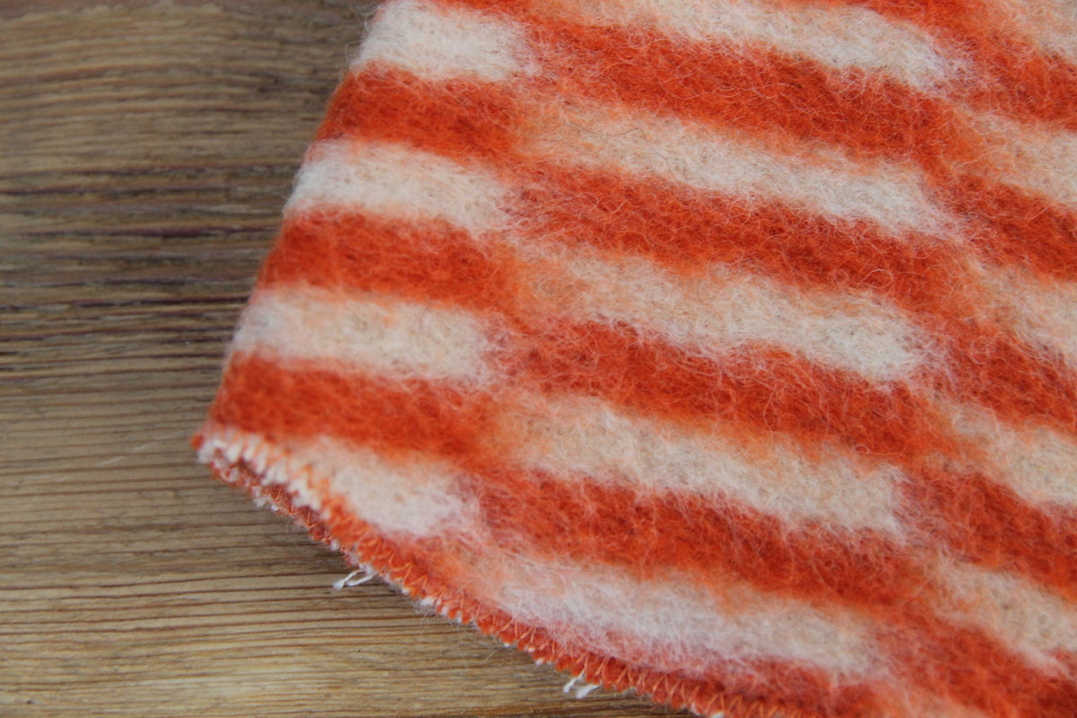 Handmade Upcycled Wool Sauna Hat, Orange White Geometric Banya Cap, Heat Protection Spa Accessory
