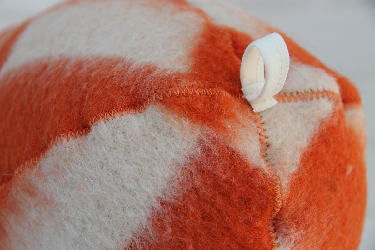 Handmade Upcycled Wool Sauna Hat, Orange White Geometric Banya Cap, Heat Protection Spa Accessory
