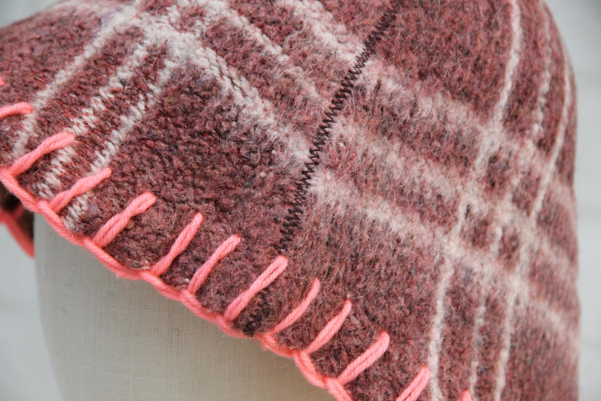 Brown Wool Sauna Hat with Floral, Handmade from Upcycled Vintage Blanket, Unisex Spa Hat,Spa Wellness Accessory,Unique Gift for Sauna.