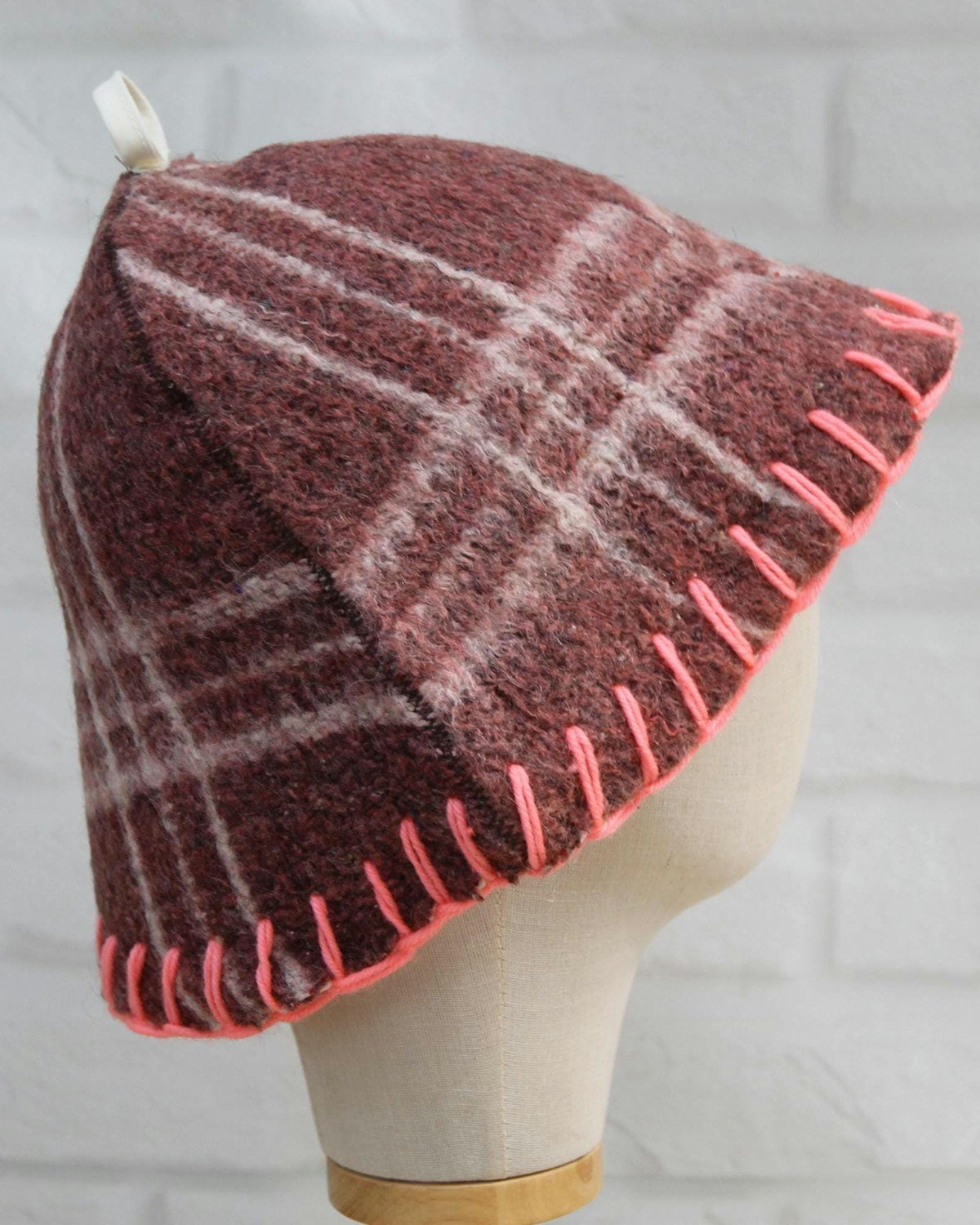 Brown Wool Sauna Hat with Floral, Handmade from Upcycled Vintage Blanket, Unisex Spa Hat,Spa Wellness Accessory,Unique Gift for Sauna.