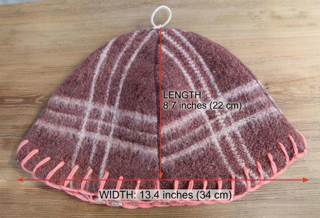 Brown Wool Sauna Hat with Floral, Handmade from Upcycled Vintage Blanket, Unisex Spa Hat,Spa Wellness Accessory,Unique Gift for Sauna.