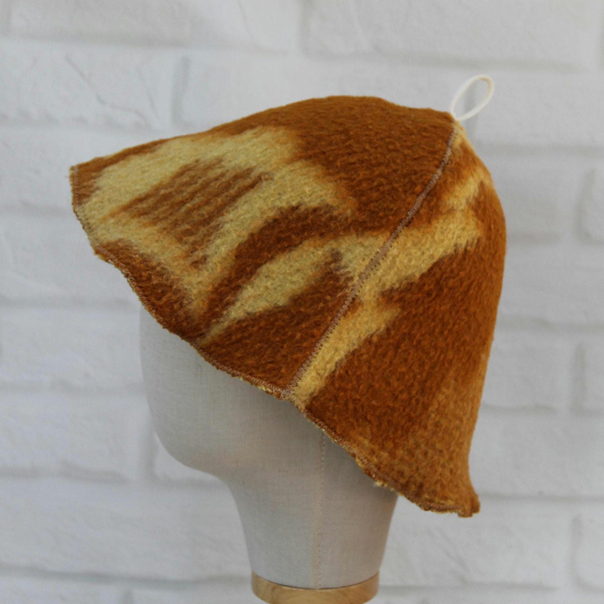 Brown Wool Sauna Hat with Floral, Handmade from Upcycled Vintage Blanket, Unisex Spa Hat,Spa Wellness Accessory,Unique Gift for Sauna.