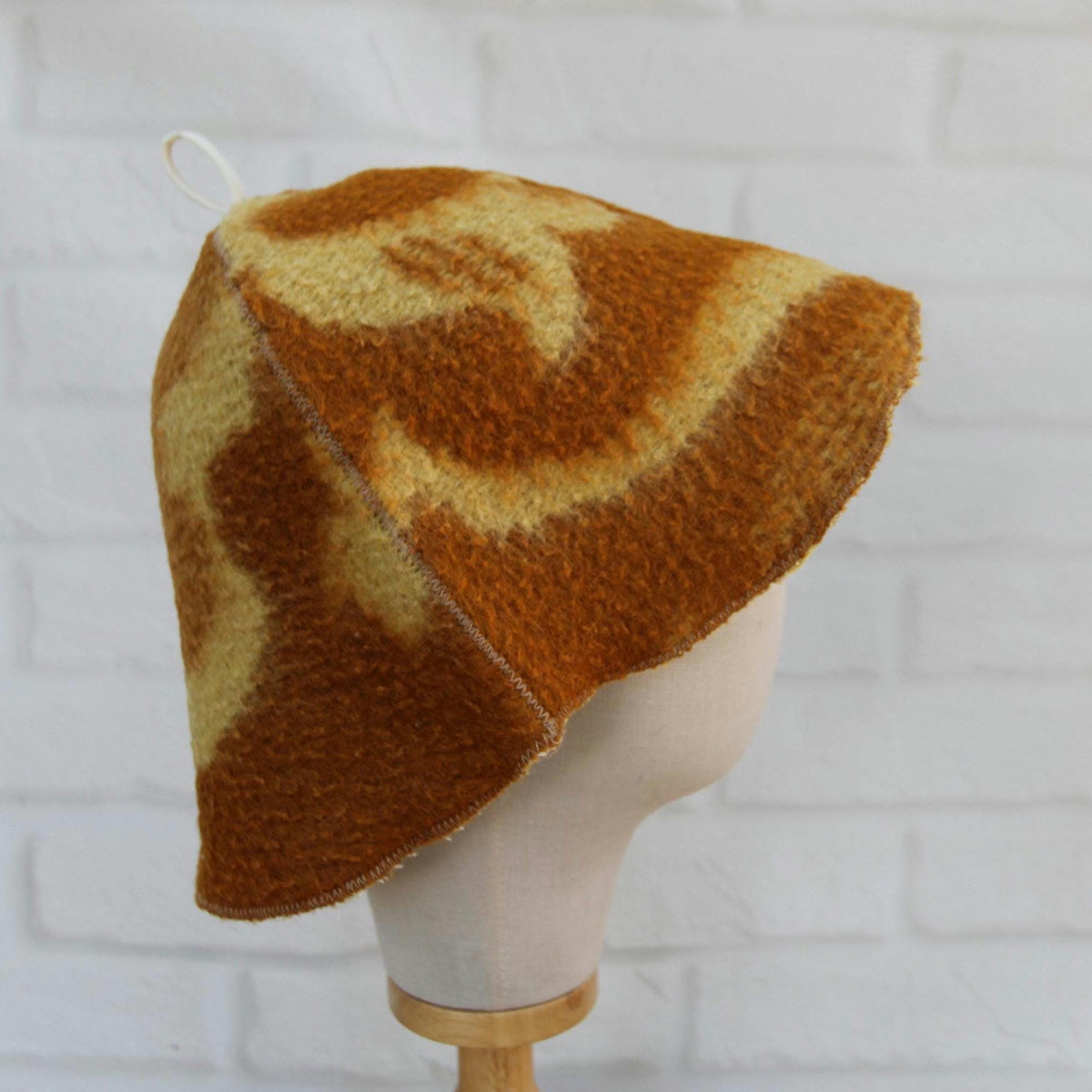 Brown Wool Sauna Hat with Floral, Handmade from Upcycled Vintage Blanket, Unisex Spa Hat,Spa Wellness Accessory,Unique Gift for Sauna.