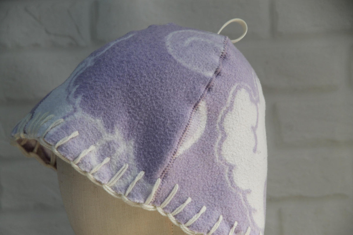 Handmade Upcycled Wool Sauna Hat - Floral Banya Hat for Women, Sustainable Spa Accessory