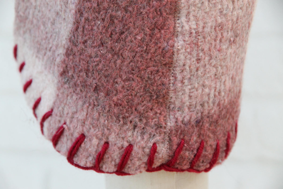 Upcycled Wool Sauna Hat – Burgundy Mauve Plaid Banya Spa Accessory with Loop