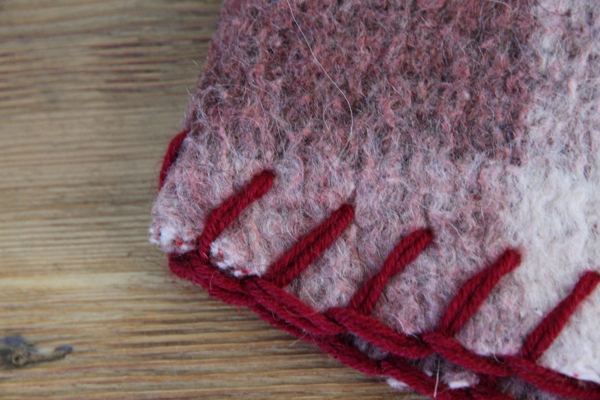 Upcycled Wool Sauna Hat – Burgundy Mauve Plaid Banya Spa Accessory with Loop