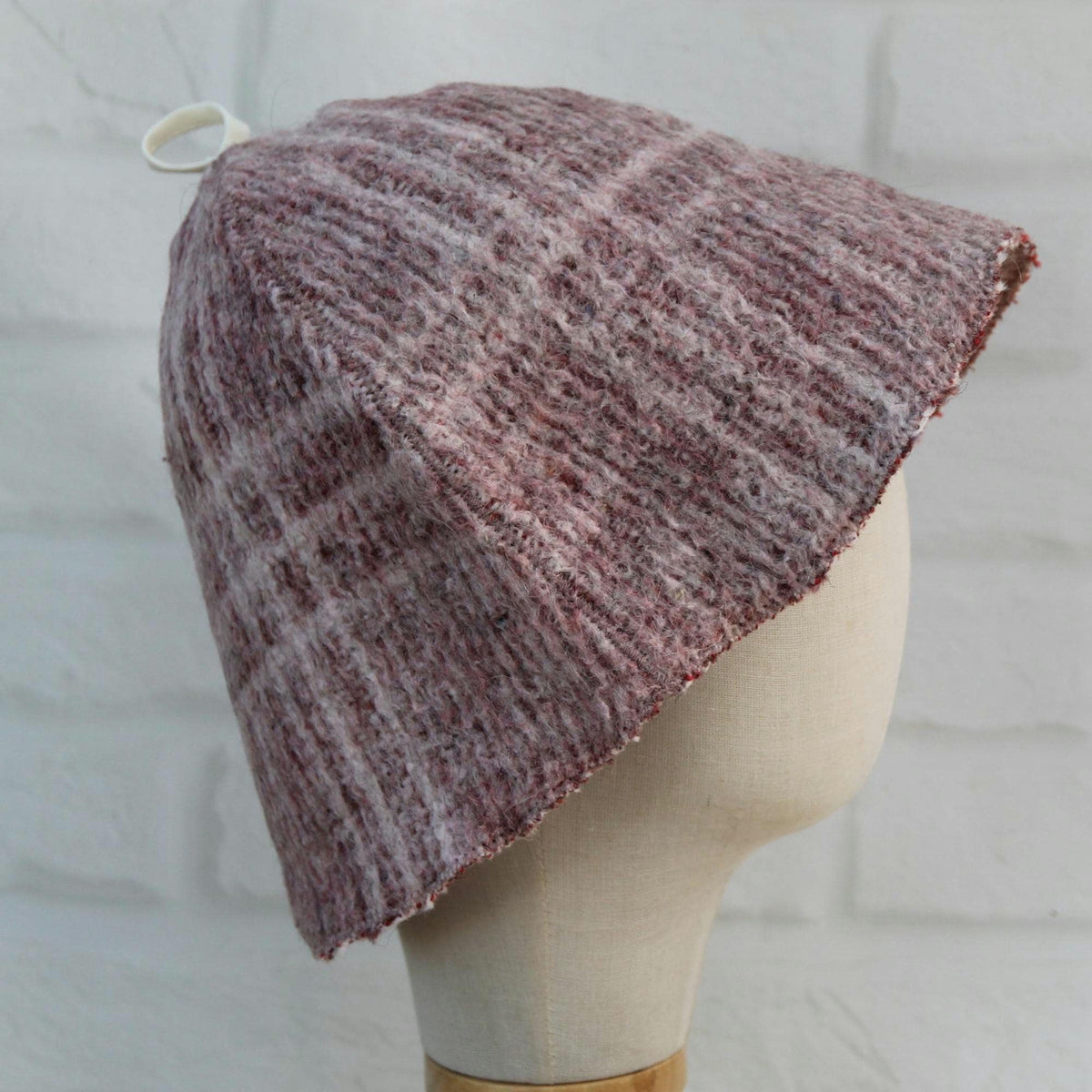 Upcycled Wool Sauna Hat – Dusty Rose Taupe Ribbed Banya Spa Accessory
