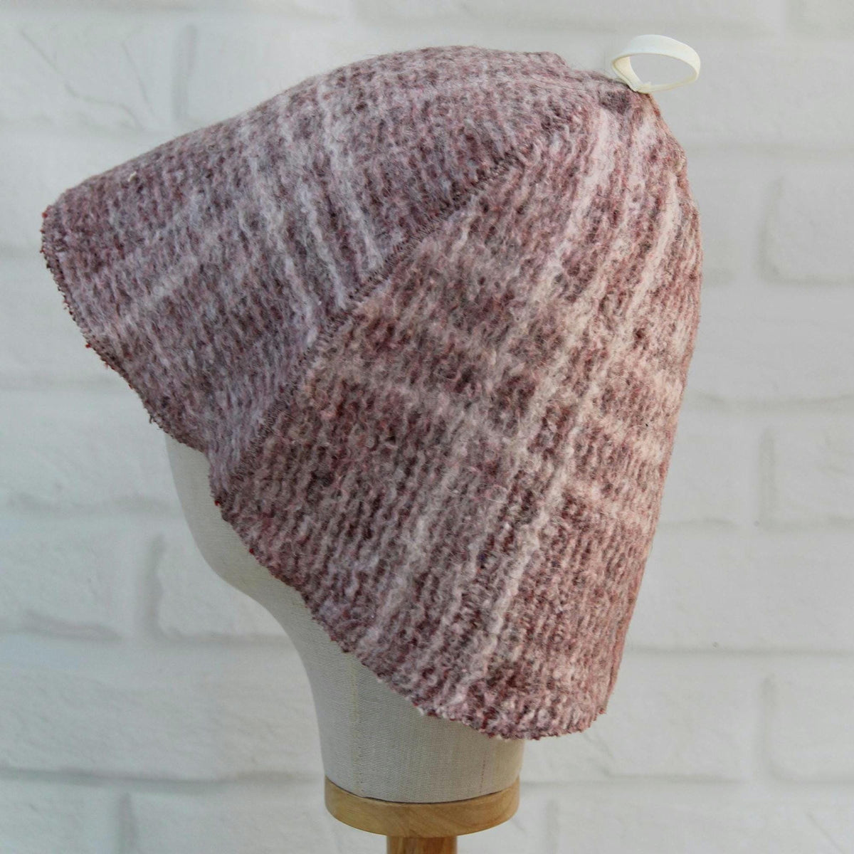 Upcycled Wool Sauna Hat – Dusty Rose Taupe Ribbed Banya Spa Accessory