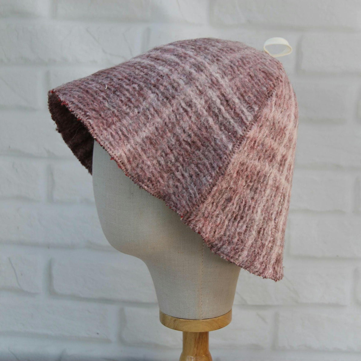 Upcycled Wool Sauna Hat – Dusty Rose Taupe Ribbed Banya Spa Accessory