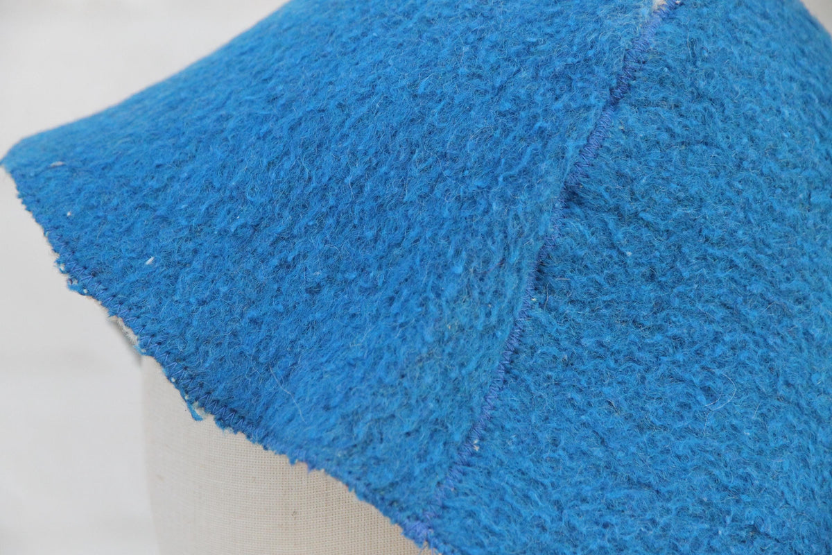 Upcycled Wool Sauna Hat – Blue White Banya Spa Accessory, Sustainable Handmade