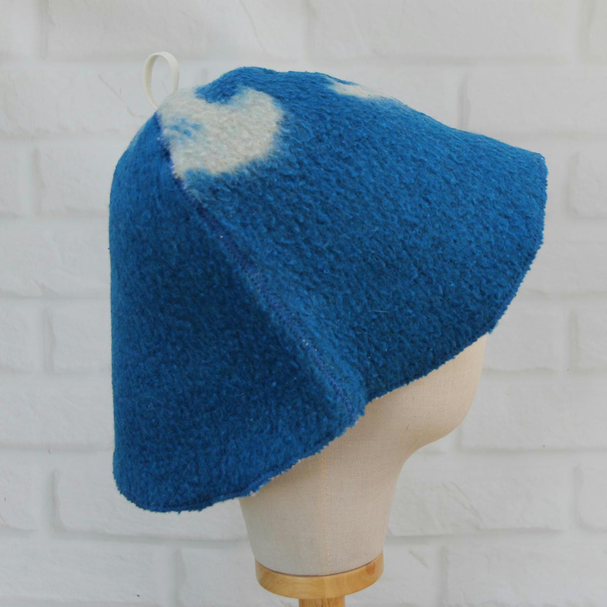 Upcycled Wool Sauna Hat – Blue White Banya Spa Accessory, Sustainable Handmade