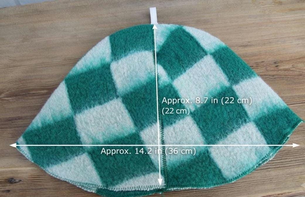 Upcycled Wool Sauna Hat – Green White Checkerboard Banya Spa Accessory