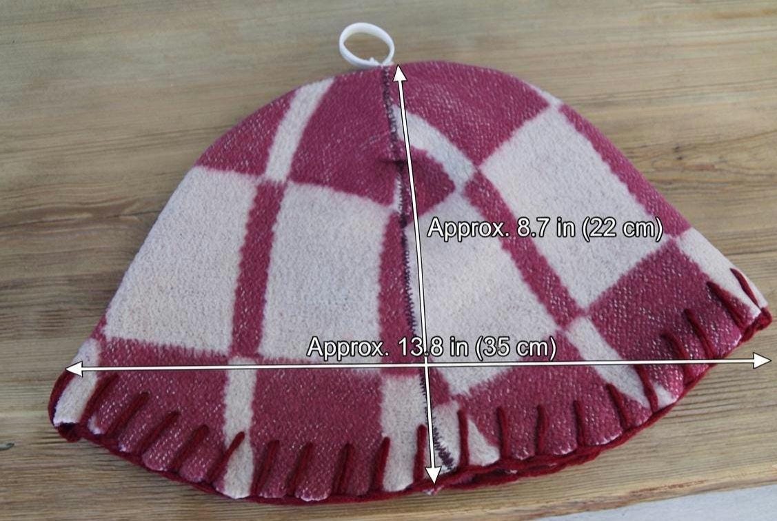 Handmade Upcycled Wool Sauna Hat – Burgundy Pink Plaid Banya Accessory