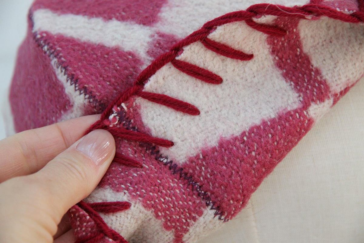 Handmade Upcycled Wool Sauna Hat – Burgundy Pink Plaid Banya Accessory