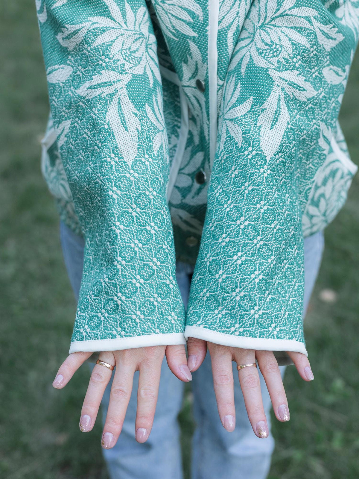 One-of-a-Kind Handmade Jacket from Vintage Green Tapestry Blanket - Upcycled Boho Chic - Retro Floral Bomber