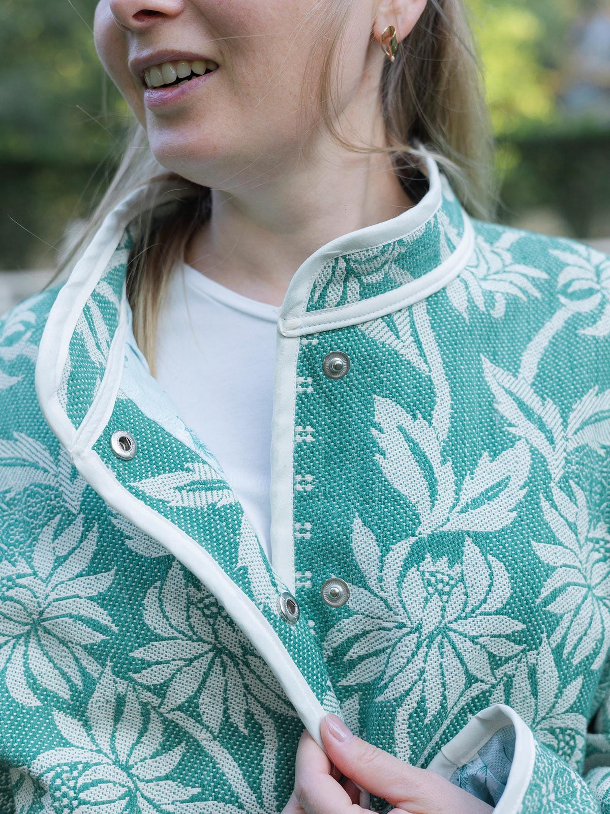 One-of-a-Kind Handmade Jacket from Vintage Green Tapestry Blanket - Upcycled Boho Chic - Retro Floral Bomber