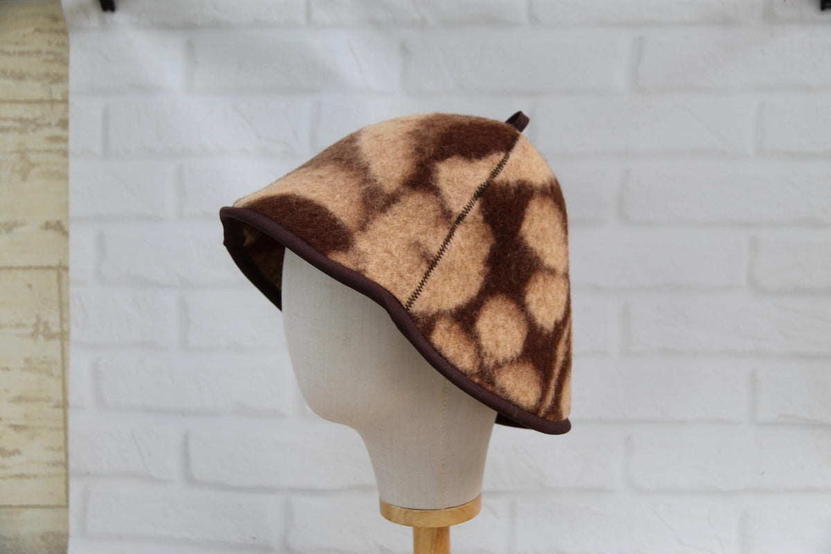 One-of-a-Kind Wool Sauna Hat, Upcycled Floral Pattern Blanket, Boho Chic Banya Headwear