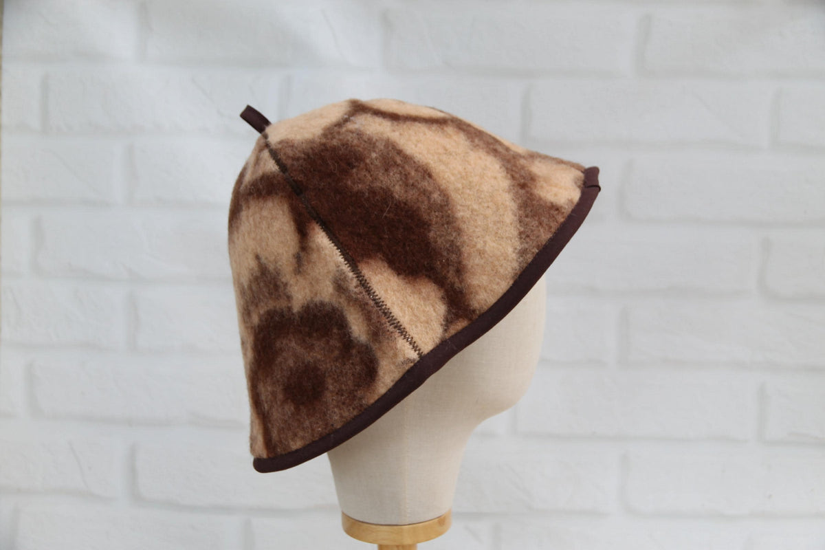 One-of-a-Kind Wool Sauna Hat, Upcycled Floral Pattern Blanket, Boho Chic Banya Headwear