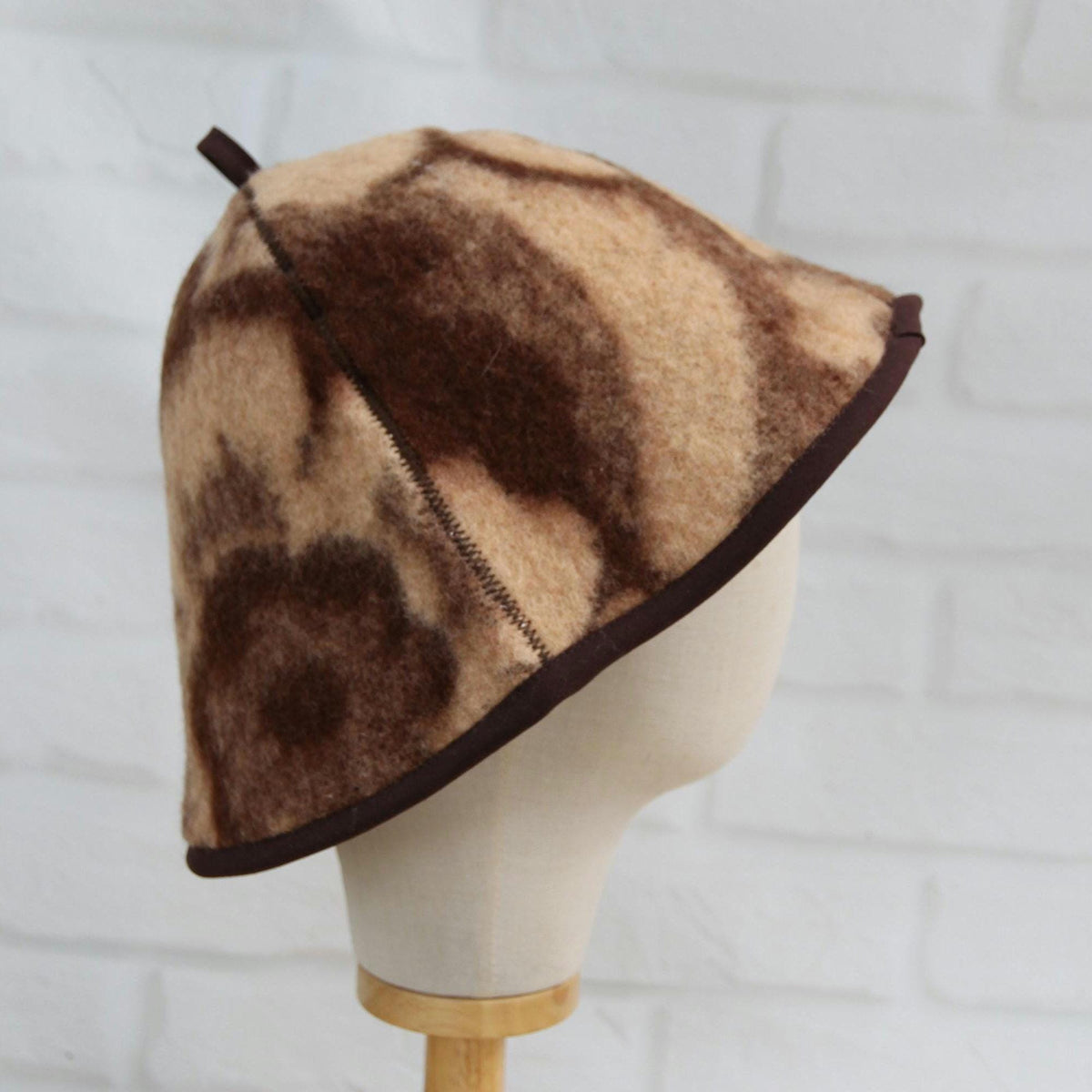 One-of-a-Kind Wool Sauna Hat, Upcycled Floral Pattern Blanket, Boho Chic Banya Headwear