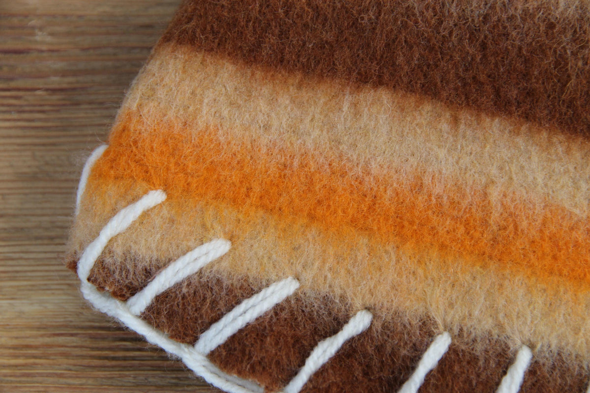 Handmade Upcycled Wool Sauna Hat – Striped Banya Spa Accessory (Brown, Beige, Orange)