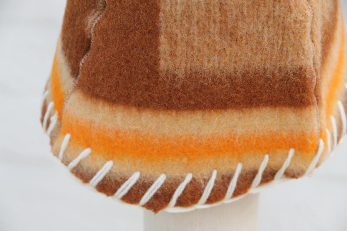 Handmade Upcycled Wool Sauna Hat – Striped Banya Spa Accessory (Brown, Beige, Orange)